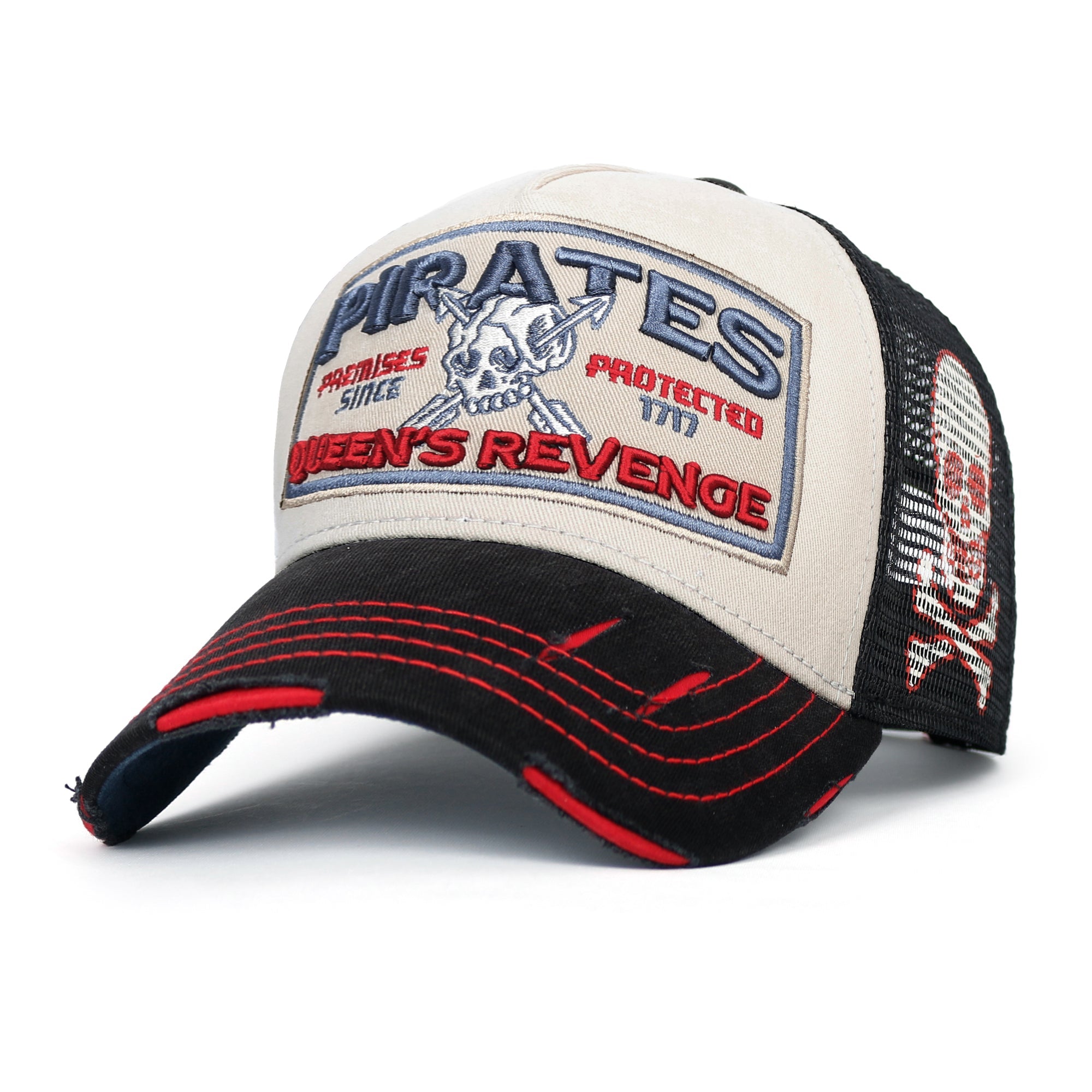 PREMIUM Pirate Embroidery Distressed Trucker Hat Casual Baseball Cap