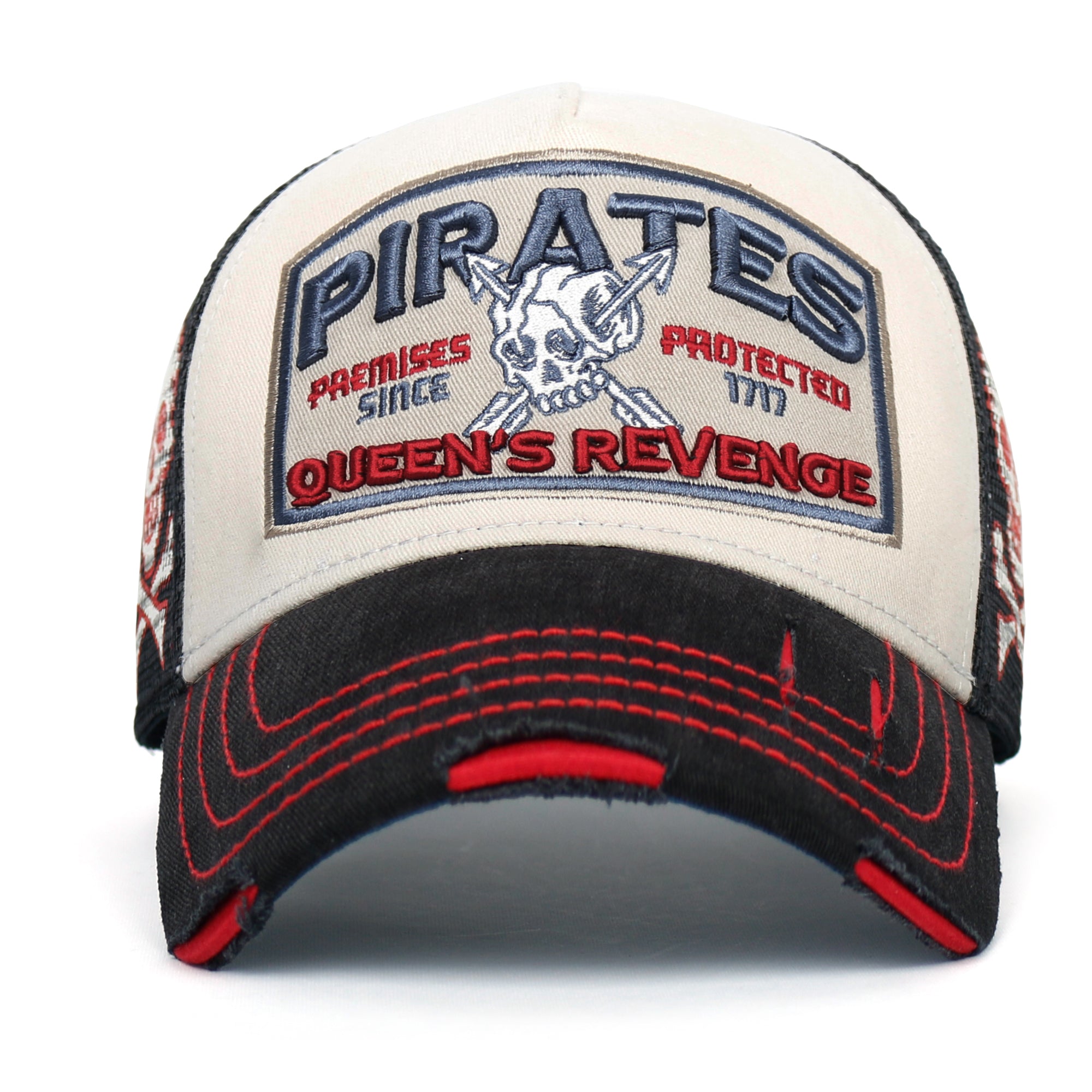 PREMIUM Pirate Embroidery Distressed Trucker Hat Casual Baseball Cap