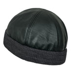 Faux Leather Solid Color Skully Beanie Ribbed Knit Band Hat