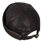 Faux Leather Solid Color Short Beanie Strap Back Winter Hat Casual Cap