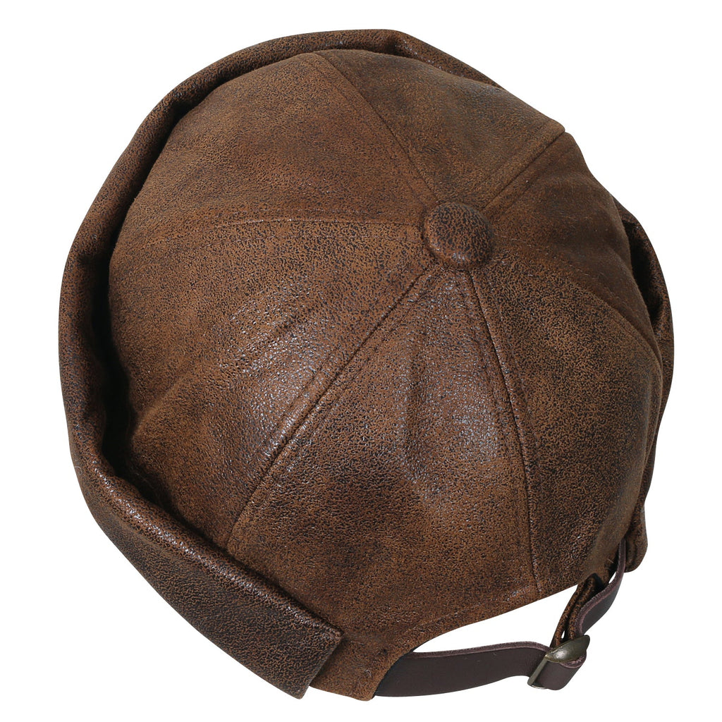Faux Leather Solid Color Short Beanie Strap Back Winter Hat Casual Cap