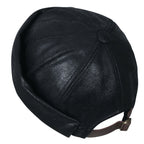 Faux Leather Solid Color Short Beanie Strap Back Winter Hat Casual Cap