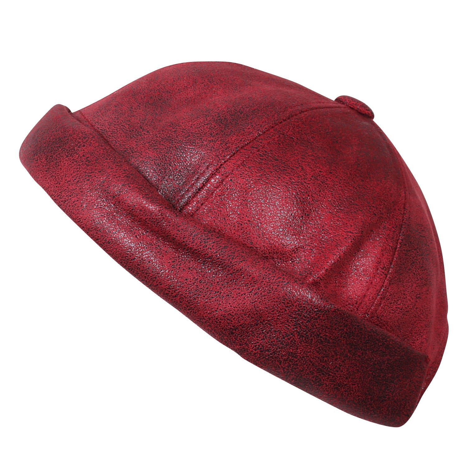 Faux Leather Solid Color Short Beanie Strap Back Winter Hat Casual Cap