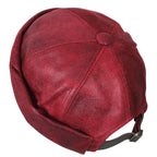Faux Leather Solid Color Short Beanie Strap Back Winter Hat Casual Cap