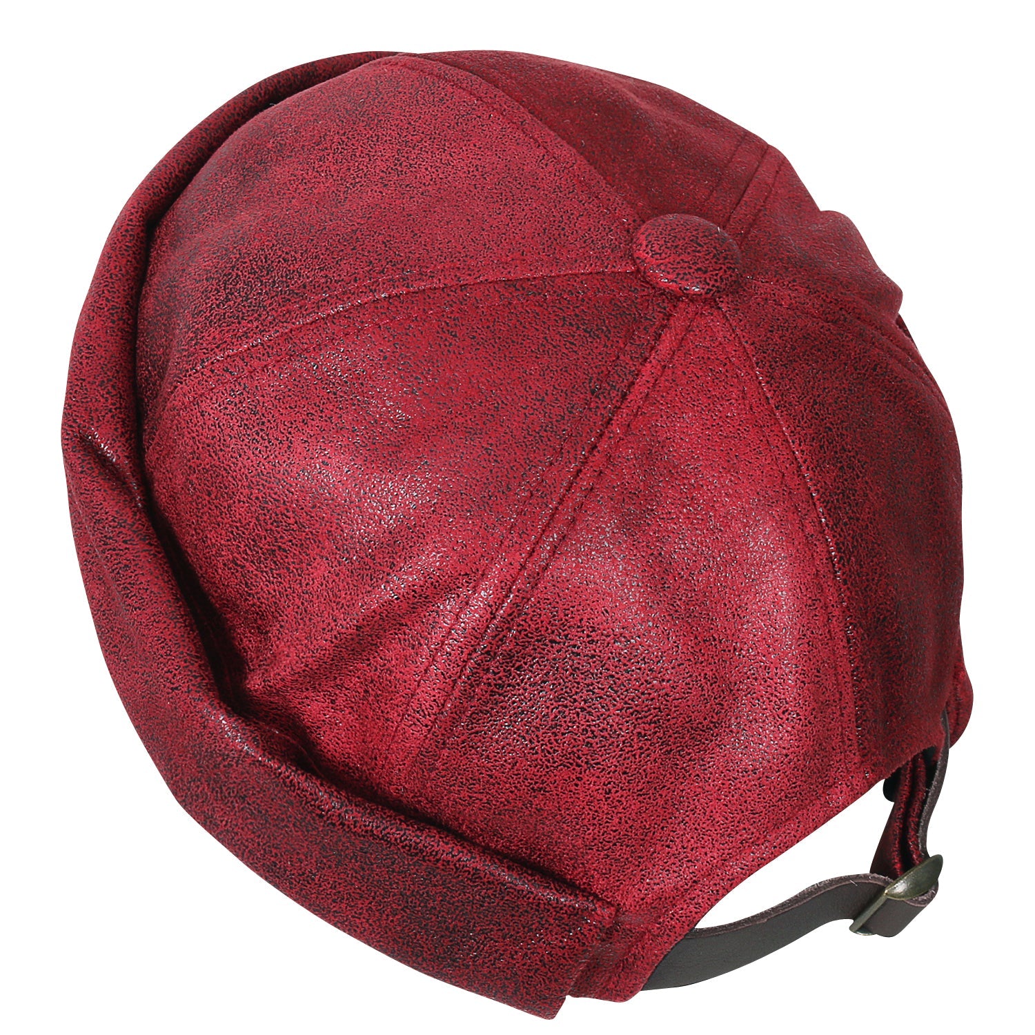 Faux Leather Solid Color Short Beanie Strap Back Winter Hat Casual Cap