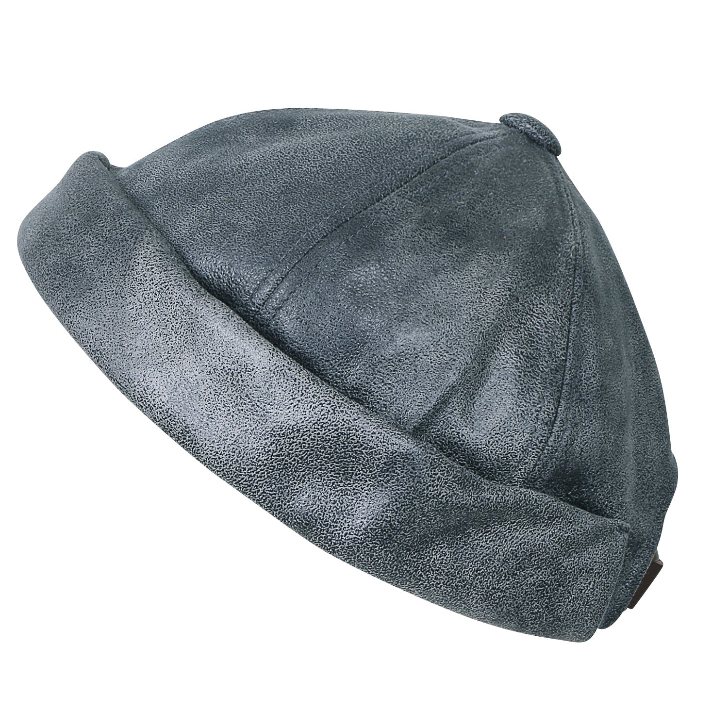 Faux Leather Solid Color Short Beanie Strap Back Winter Hat Casual Cap