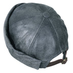 Faux Leather Solid Color Short Beanie Strap Back Winter Hat Casual Cap