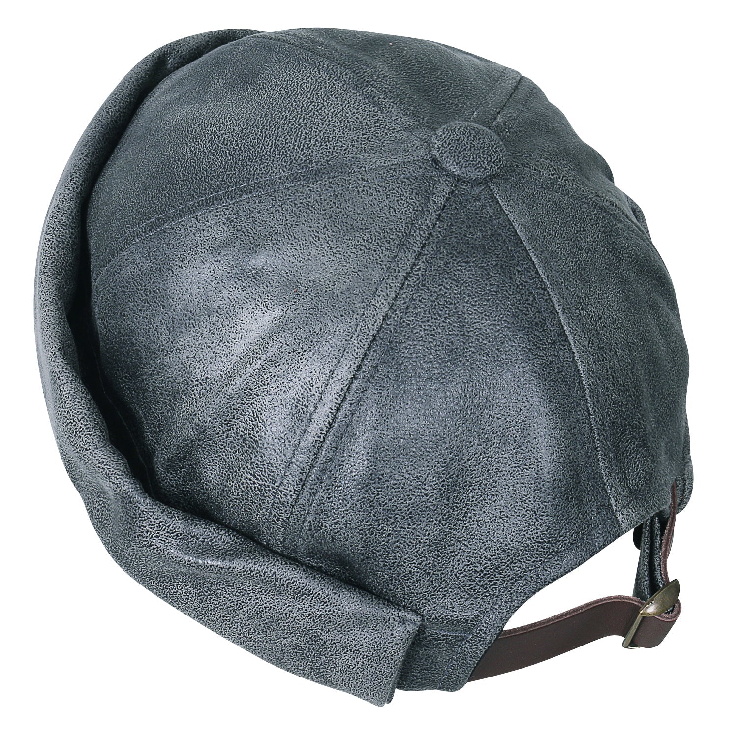 Faux Leather Solid Color Short Beanie Strap Back Winter Hat Casual Cap