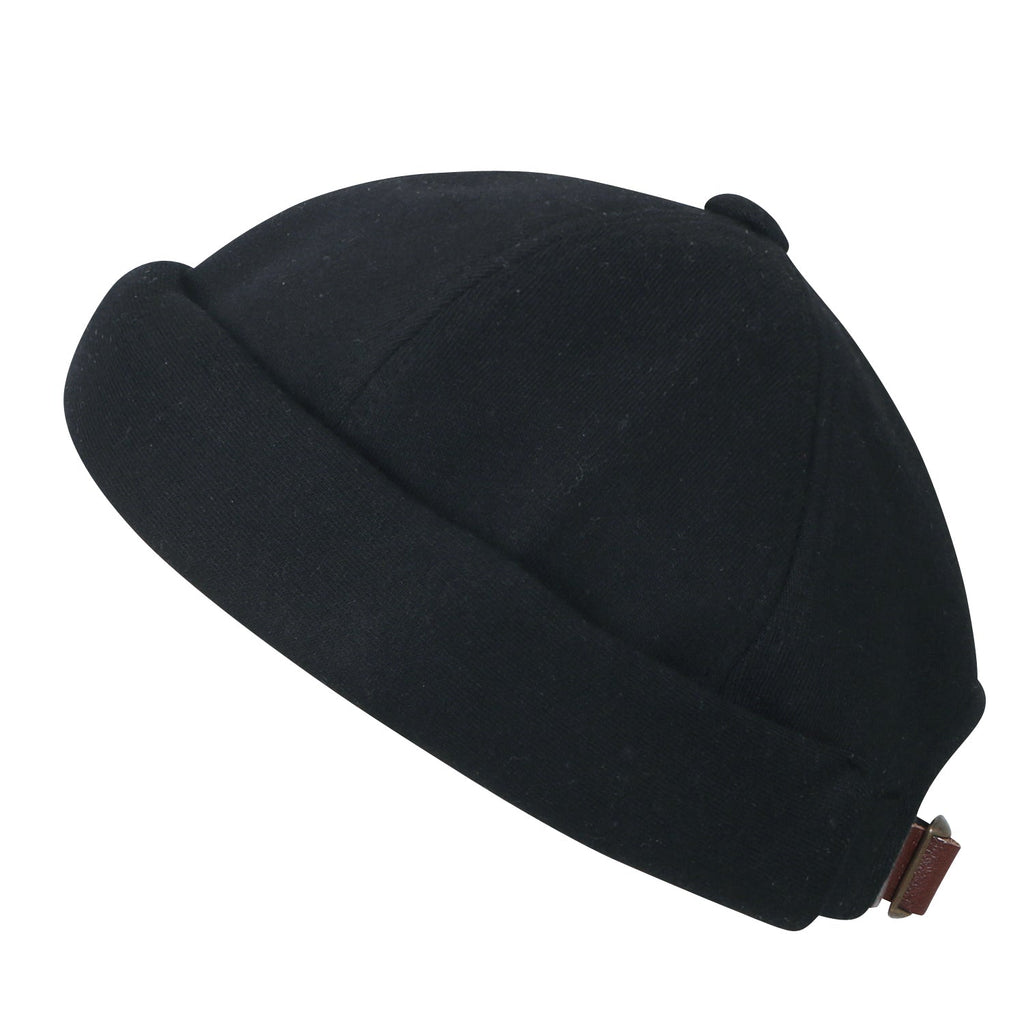 Solid Color Cotton Short Beanie Strap Back Casual Hat Soft Cap