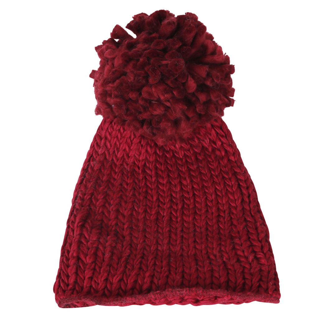 Solid Color Fold Over Long Pompom Beanie Winter Ribbed Knit Slouchy Hat