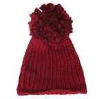 Solid Color Fold Over Long Pompom Beanie Winter Ribbed Knit Slouchy Hat