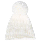 Solid Color Fold Over Long Pompom Beanie Winter Ribbed Knit Slouchy Hat