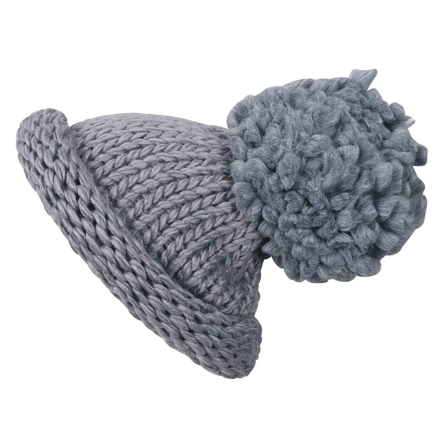 Solid Color Fold Over Long Pompom Beanie Winter Ribbed Knit Slouchy Hat