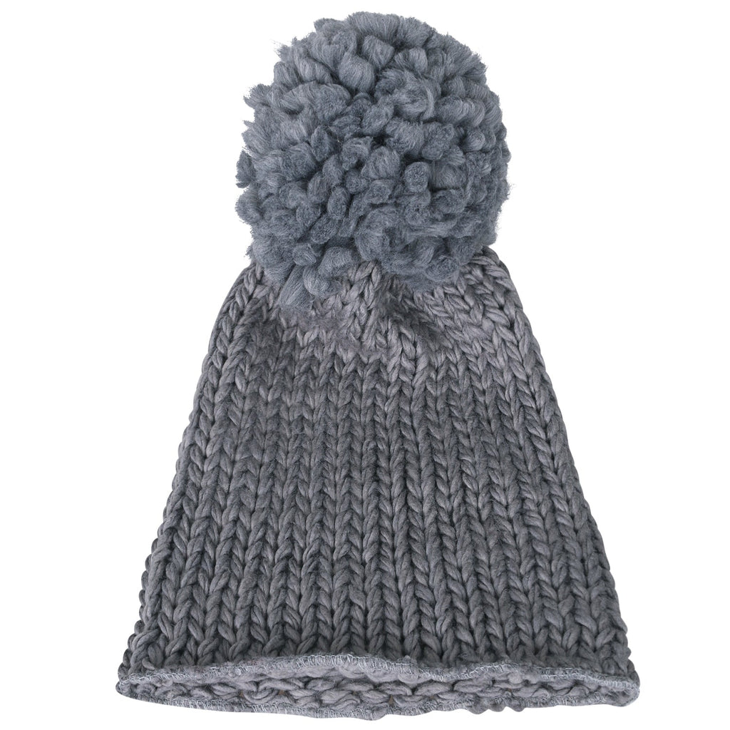 Solid Color Fold Over Long Pompom Beanie Winter Ribbed Knit Slouchy Hat