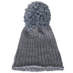 Solid Color Fold Over Long Pompom Beanie Winter Ribbed Knit Slouchy Hat