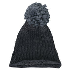 Solid Color Fold Over Long Pompom Beanie Winter Ribbed Knit Slouchy Hat
