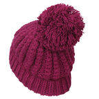 Solid Color Fold Over Pompom Beanie NY Winter Ribbed Knit Slouchy Hat