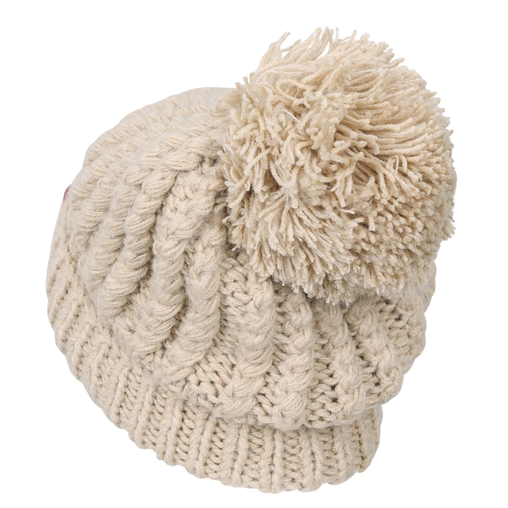 Solid Color Fold Over Pompom Beanie NY Winter Ribbed Knit Slouchy Hat