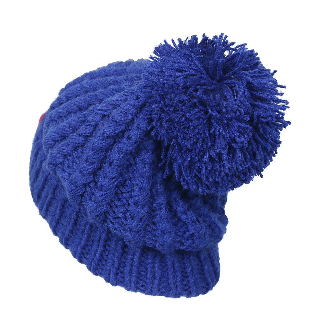 Solid Color Fold Over Pompom Beanie NY Winter Ribbed Knit Slouchy Hat