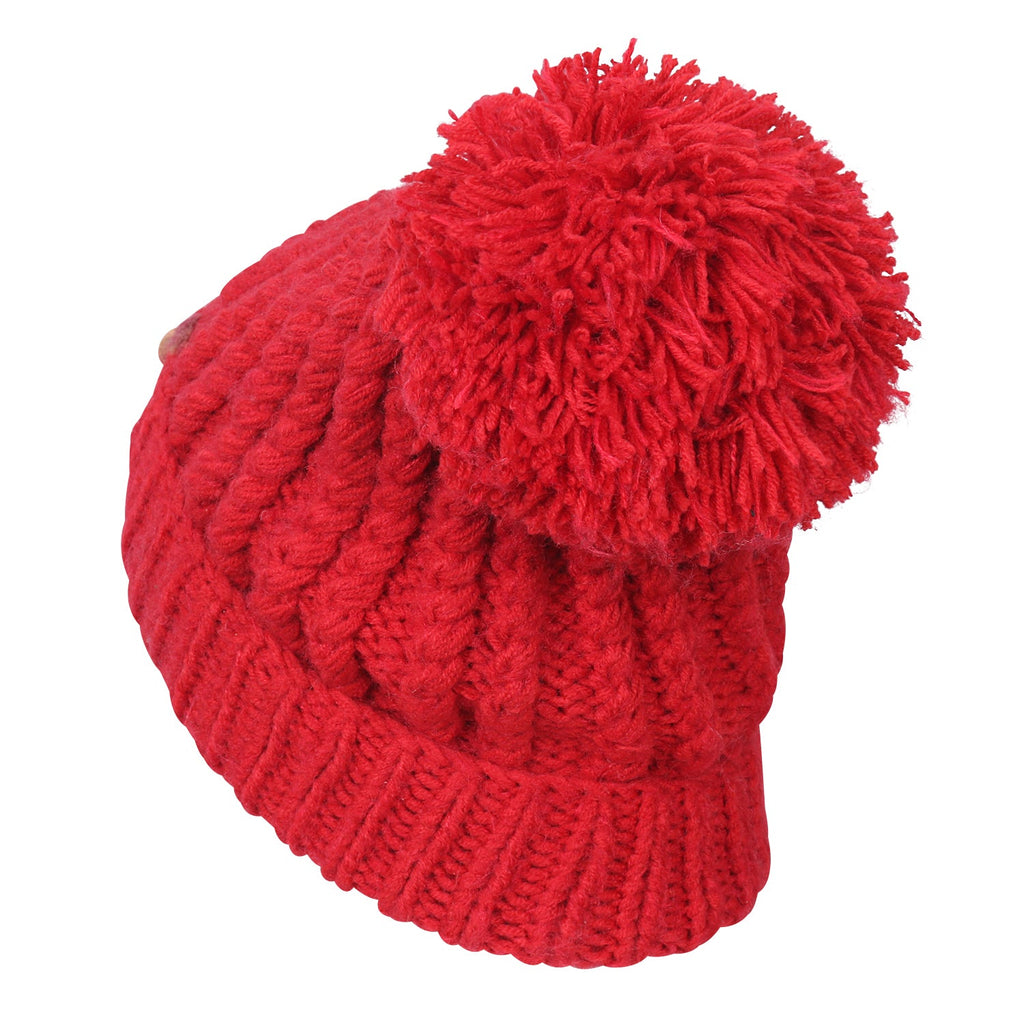 Solid Color Fold Over Pompom Beanie NY Winter Ribbed Knit Slouchy Hat