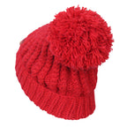 Solid Color Fold Over Pompom Beanie NY Winter Ribbed Knit Slouchy Hat