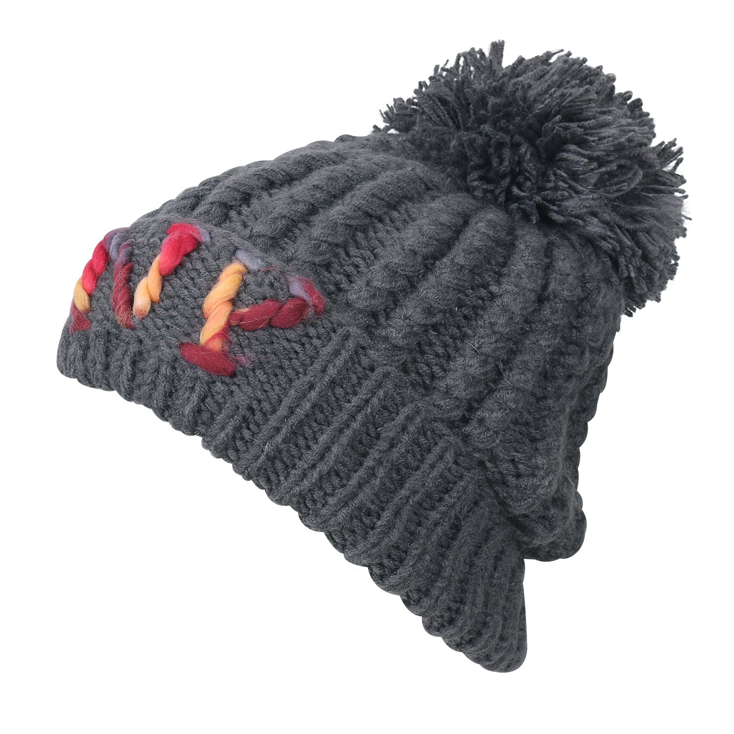 Solid Color Fold Over Pompom Beanie NY Winter Ribbed Knit Slouchy Hat