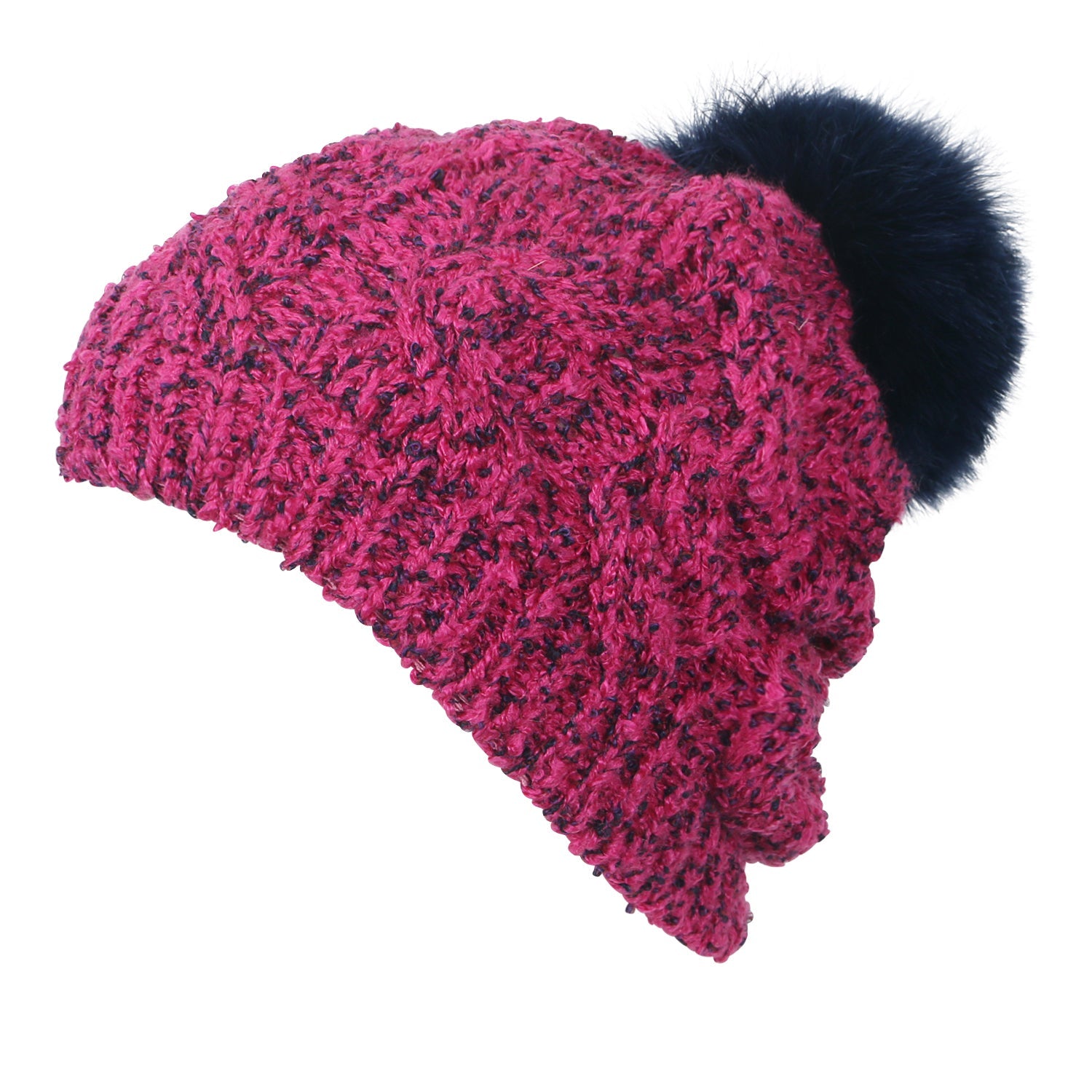 Mixed Color Slouchy Soft Beanie Pompom Ribbed Knit Skully Winter Hat