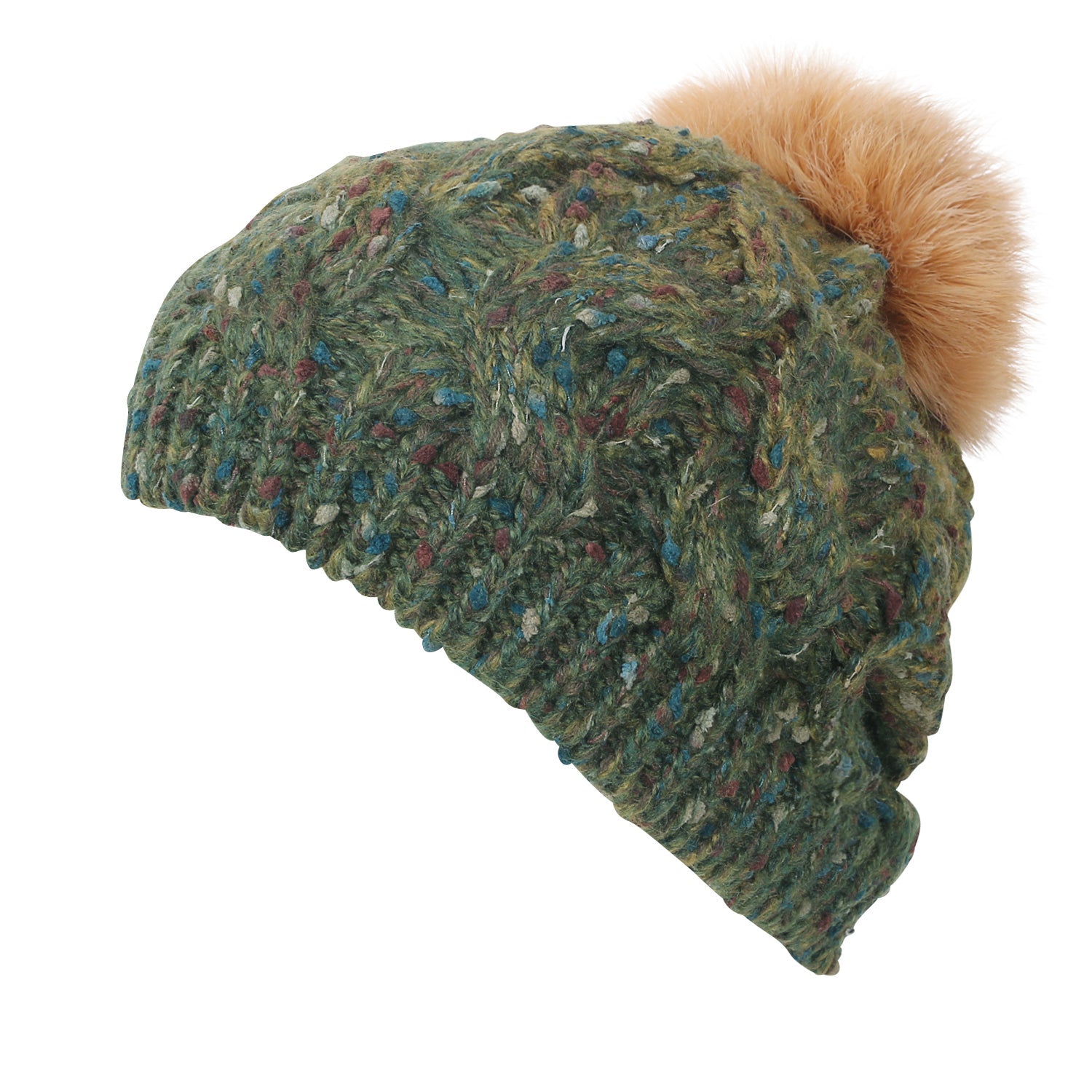 Mixed Color Slouchy Soft Beanie Pompom Ribbed Knit Skully Winter Hat