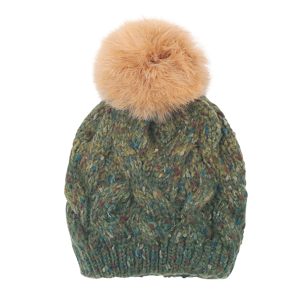 Mixed Color Slouchy Soft Beanie Pompom Ribbed Knit Skully Winter Hat