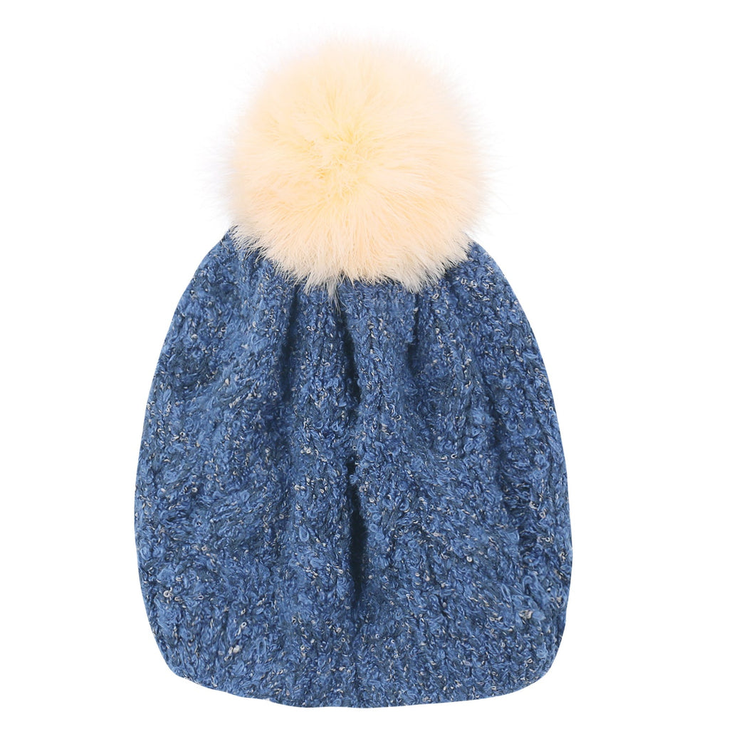 Mixed Color Slouchy Soft Beanie Pompom Ribbed Knit Skully Winter Hat