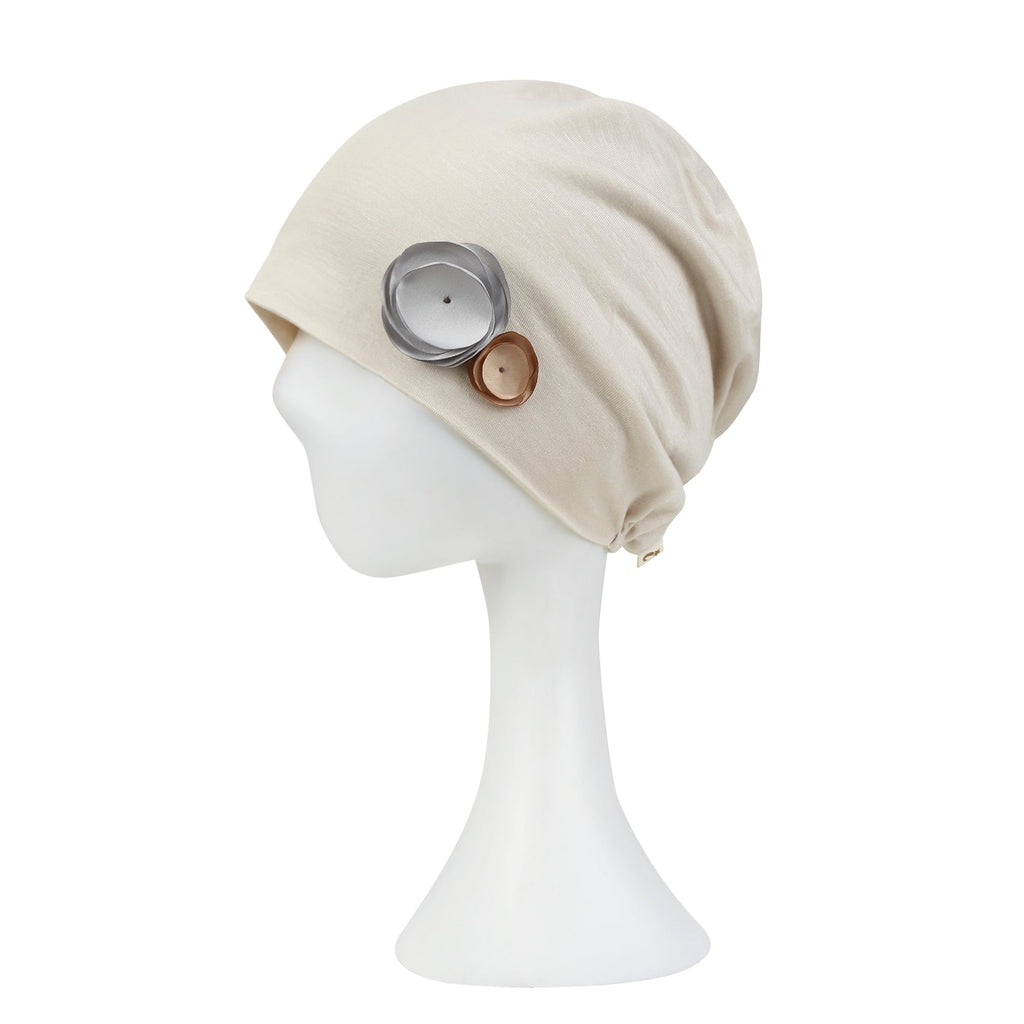 TENCEL™Lyocell Flower Trim Beanie Ultra Soft Stretchable Head Cover Hat