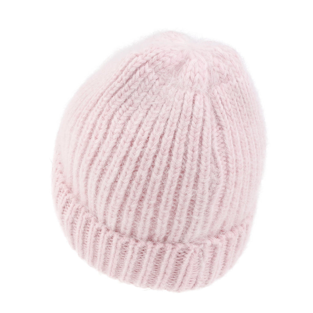 Angora Blended Color Fold Over Short Beanie Ribbed Knit Winter Hat