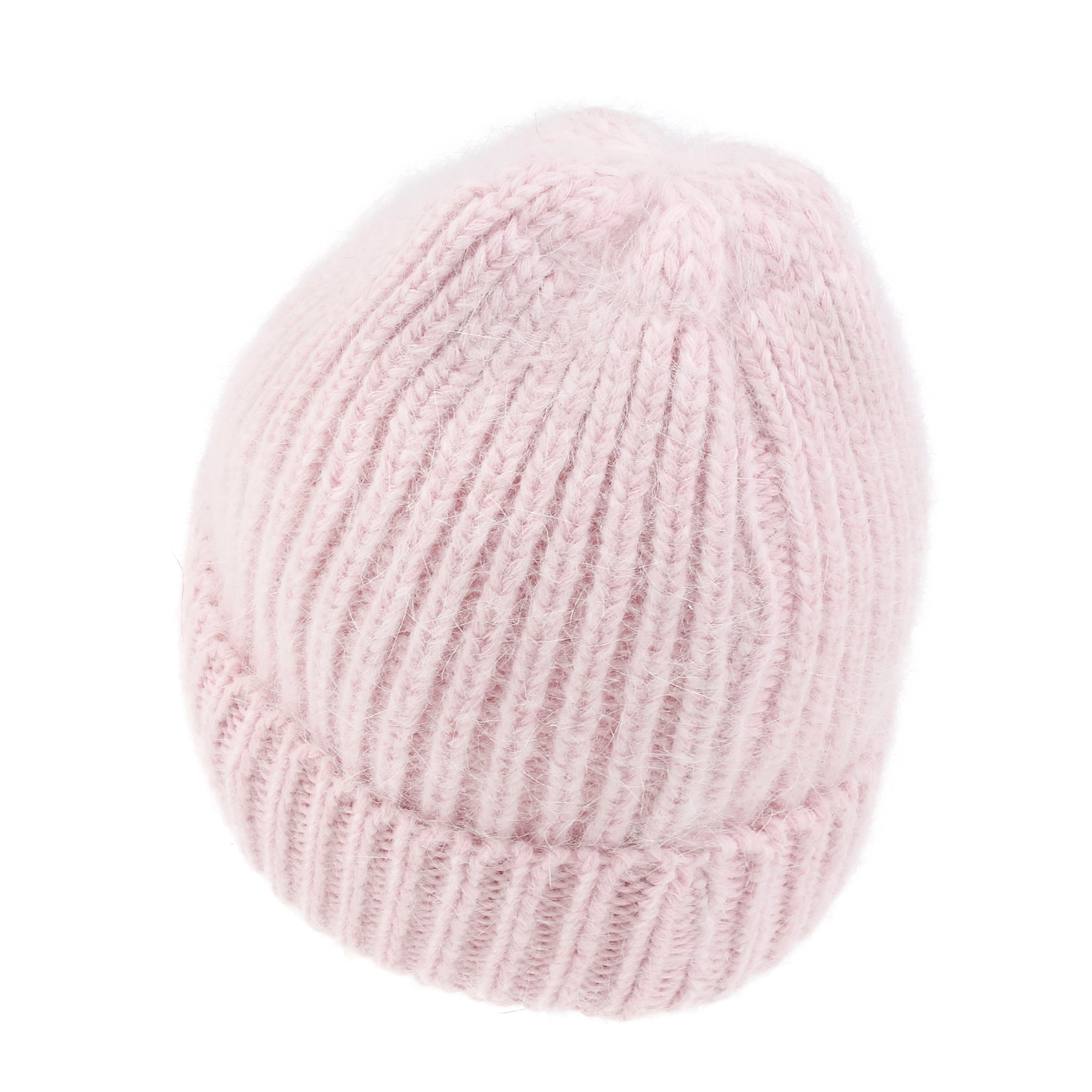 Angora Blended Color Fold Over Short Beanie Ribbed Knit Winter Hat