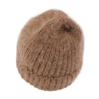 Angora Blended Color Fold Over Short Beanie Ribbed Knit Winter Hat