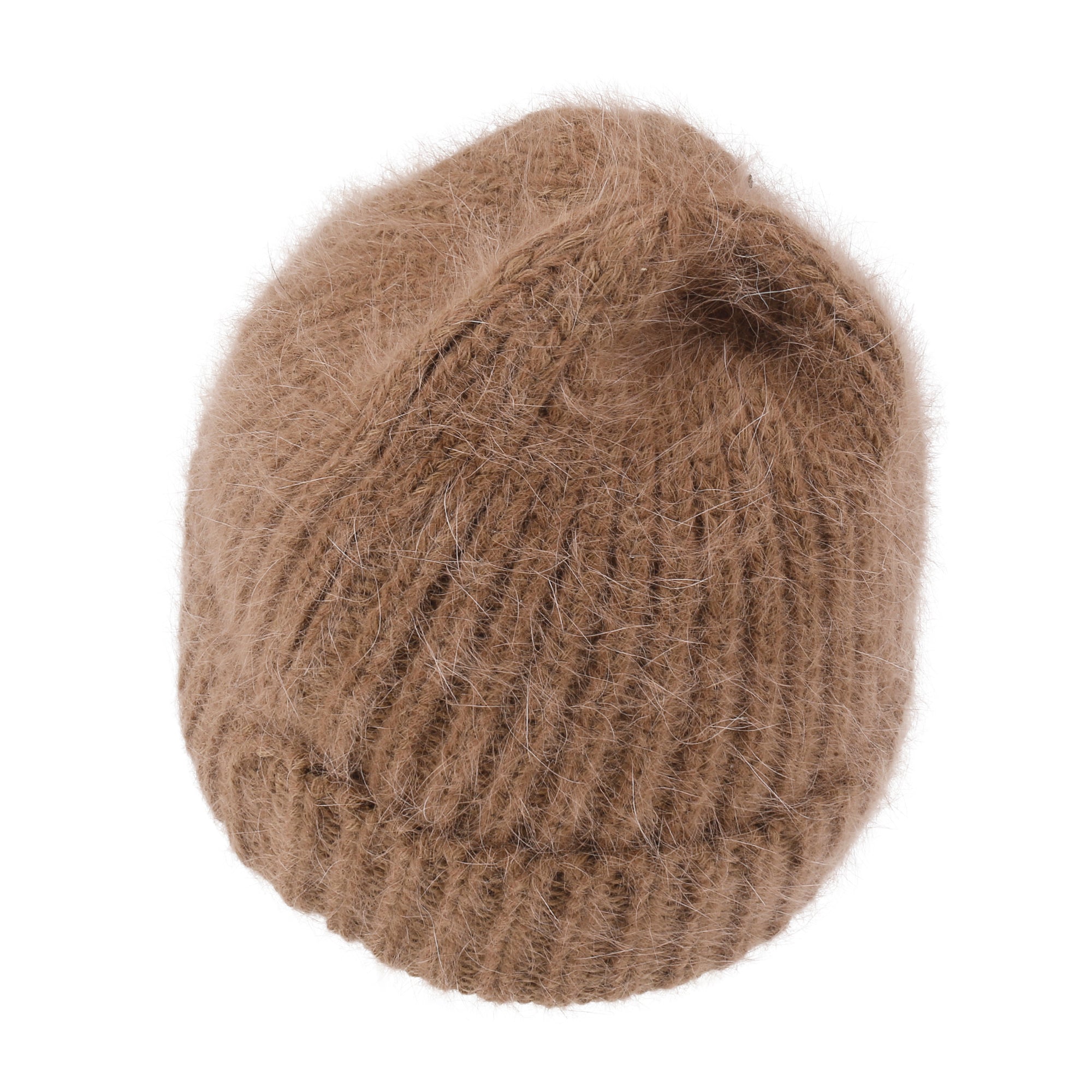 Angora Blended Color Fold Over Short Beanie Ribbed Knit Winter Hat