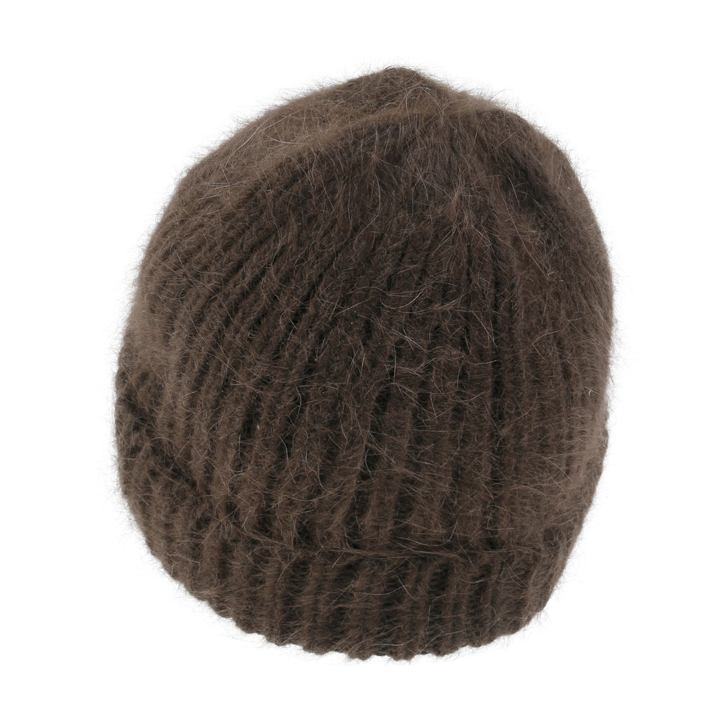Angora Blended Color Fold Over Short Beanie Ribbed Knit Winter Hat