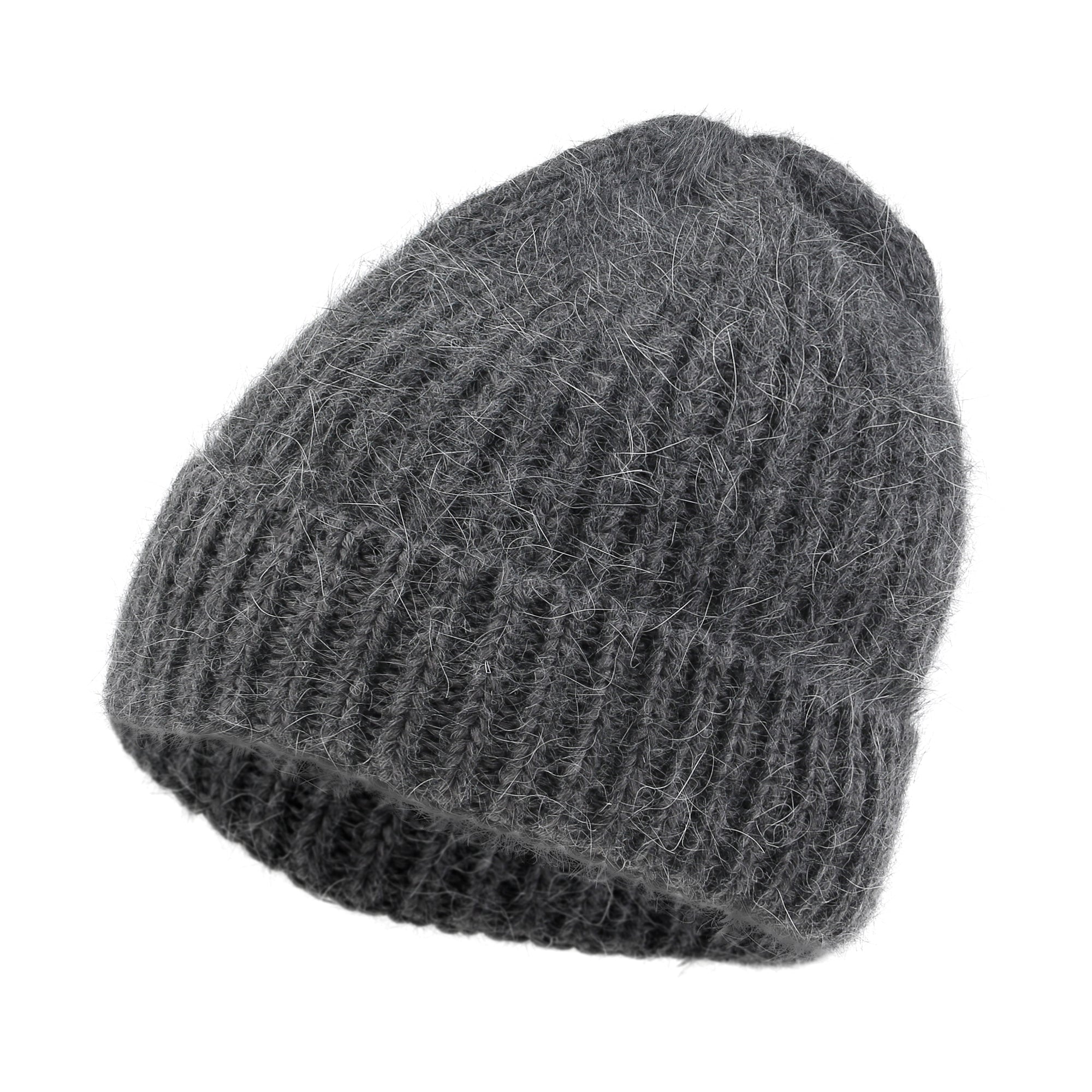 Angora Blended Color Fold Over Short Beanie Ribbed Knit Winter Hat
