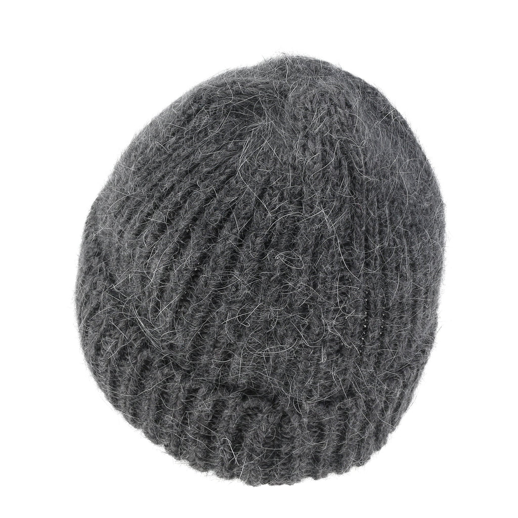 Angora Blended Color Fold Over Short Beanie Ribbed Knit Winter Hat