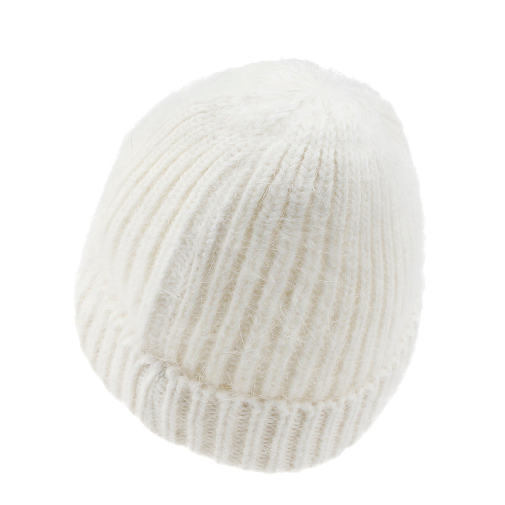 Angora Blended Color Fold Over Short Beanie Ribbed Knit Winter Hat