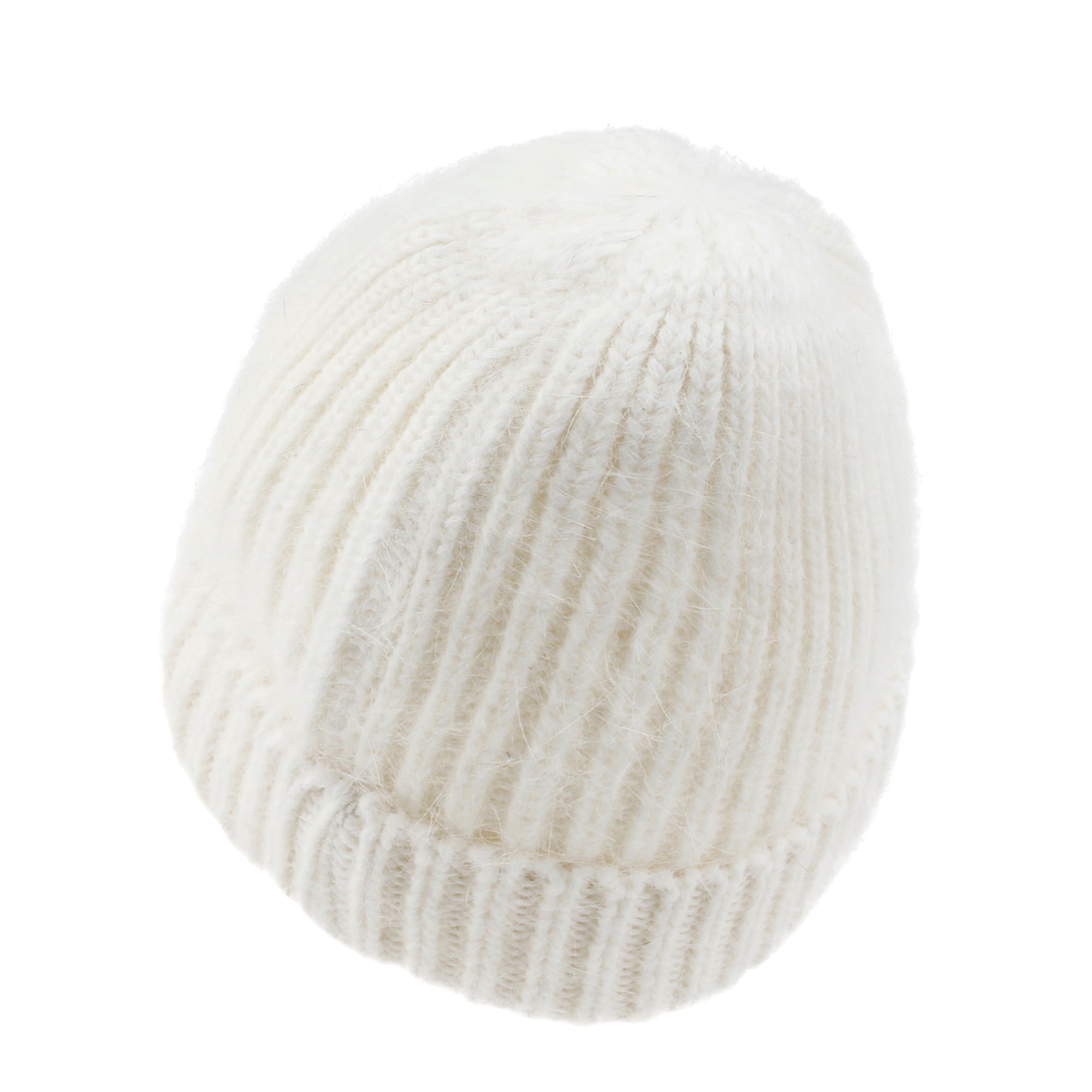 Angora Blended Color Fold Over Short Beanie Ribbed Knit Winter Hat