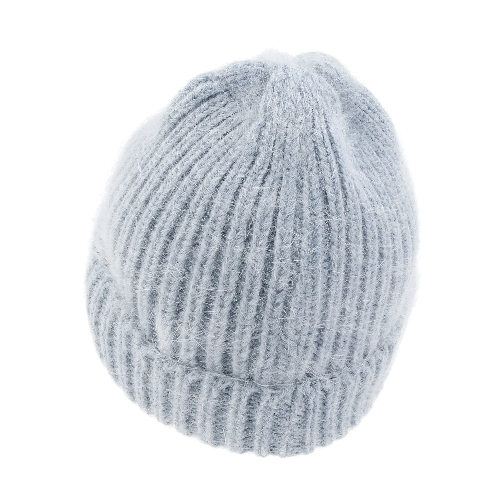 Angora Blended Color Fold Over Short Beanie Ribbed Knit Winter Hat
