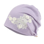 Tencel Lyocell Flower Lace Motif Chemo Beanie Soft Head Cover Sleep Hat