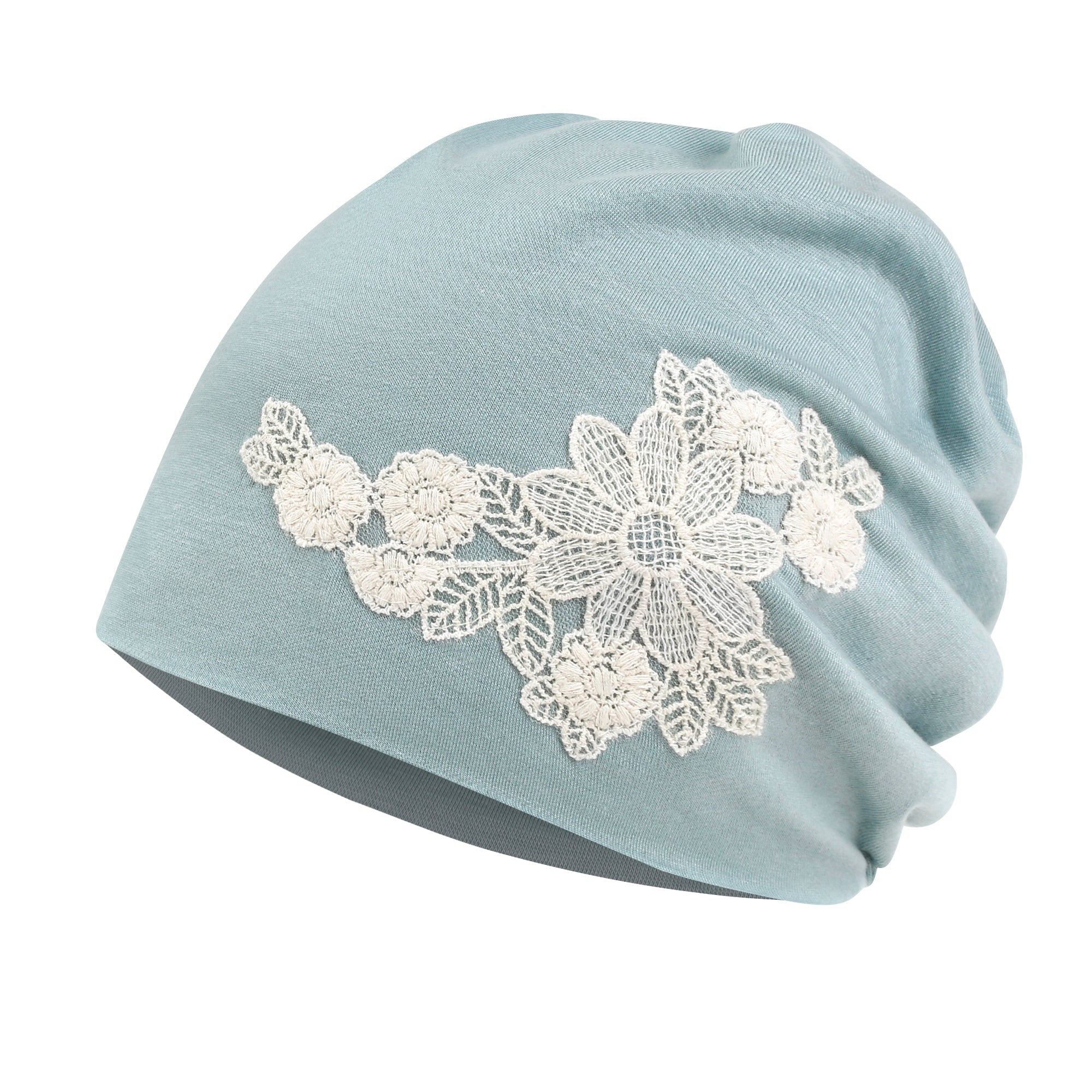 Tencel Lyocell Flower Lace Motif Chemo Beanie Soft Head Cover Sleep Hat