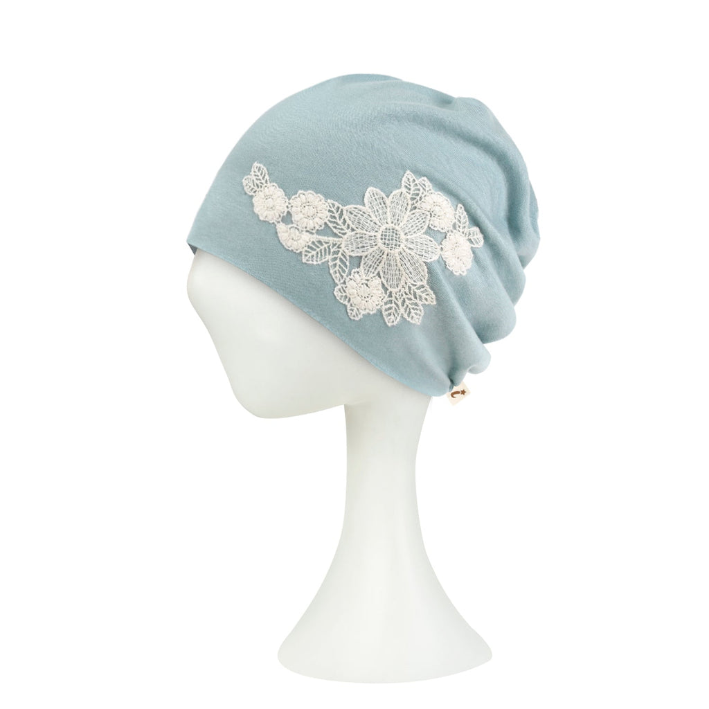 Tencel Lyocell Flower Lace Motif Chemo Beanie Soft Head Cover Sleep Hat
