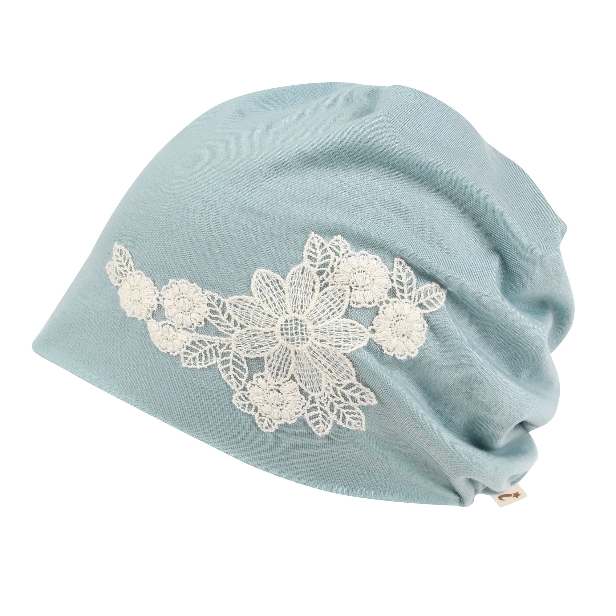 Tencel Lyocell Flower Lace Motif Chemo Beanie Soft Head Cover Sleep Hat