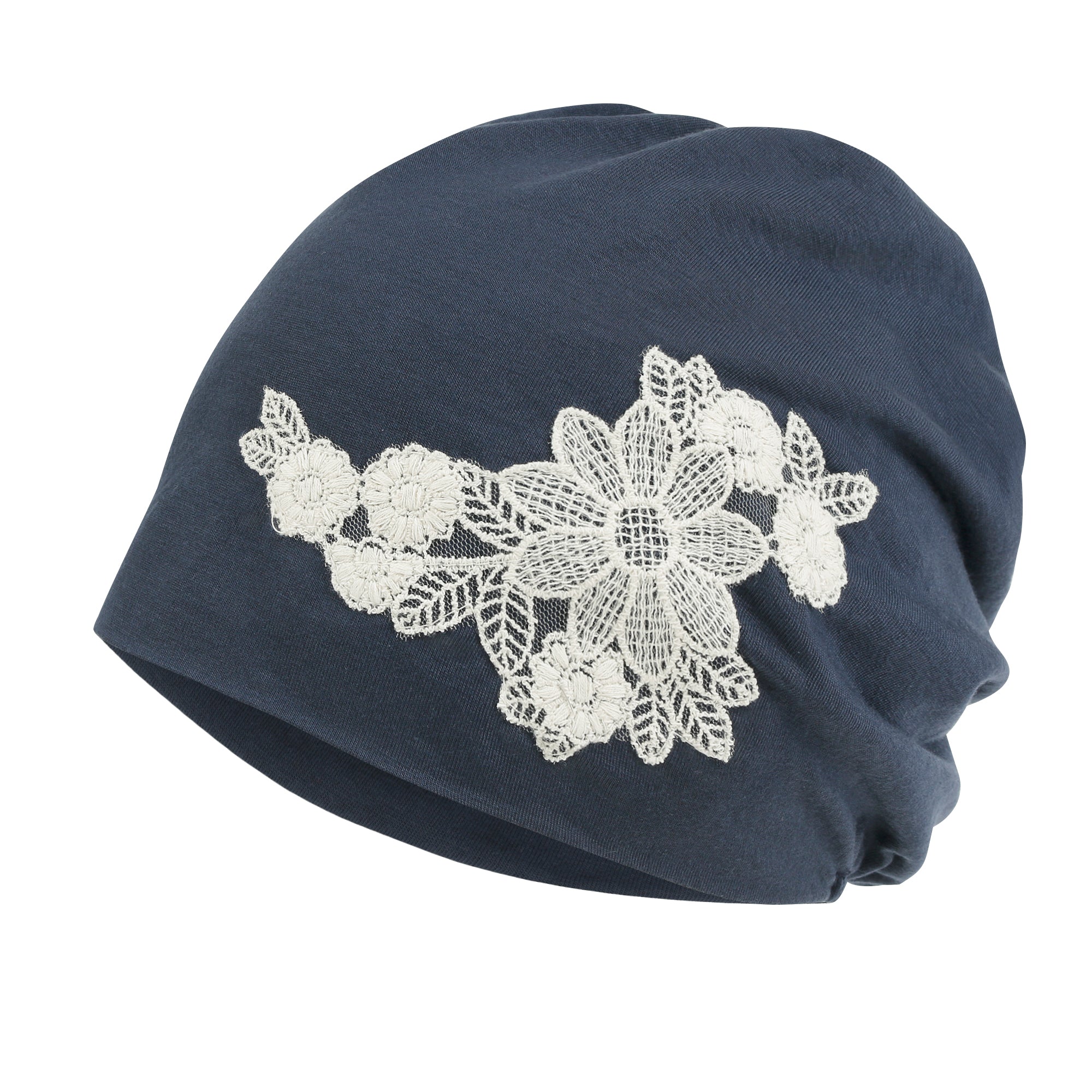 Tencel Lyocell Flower Lace Motif Chemo Beanie Soft Head Cover Sleep Hat