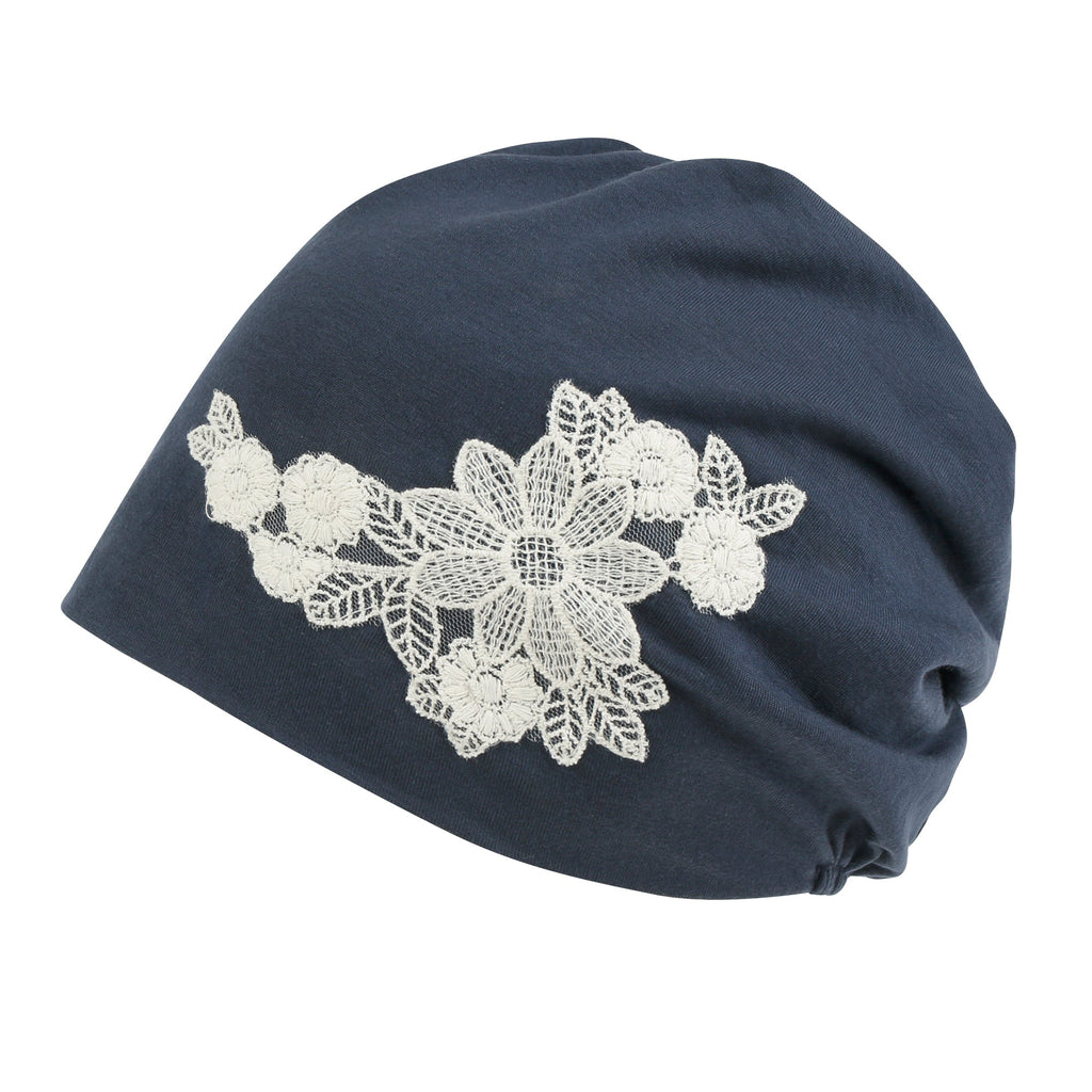 Tencel Lyocell Flower Lace Motif Chemo Beanie Soft Head Cover Sleep Hat