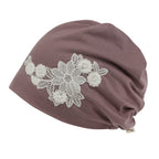 Tencel Lyocell Flower Lace Motif Chemo Beanie Soft Head Cover Sleep Hat