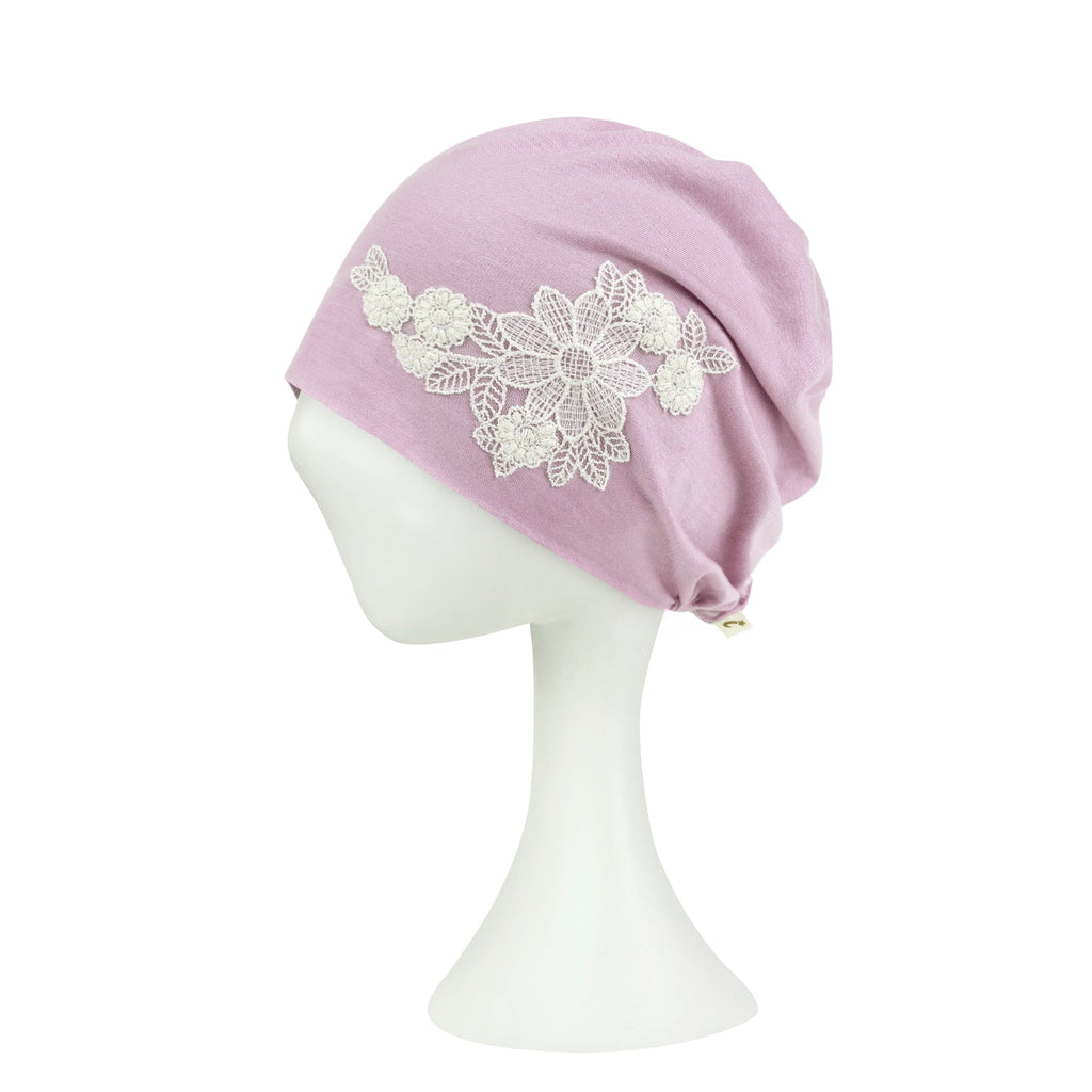 Tencel Lyocell Flower Lace Motif Chemo Beanie Soft Head Cover Sleep Hat