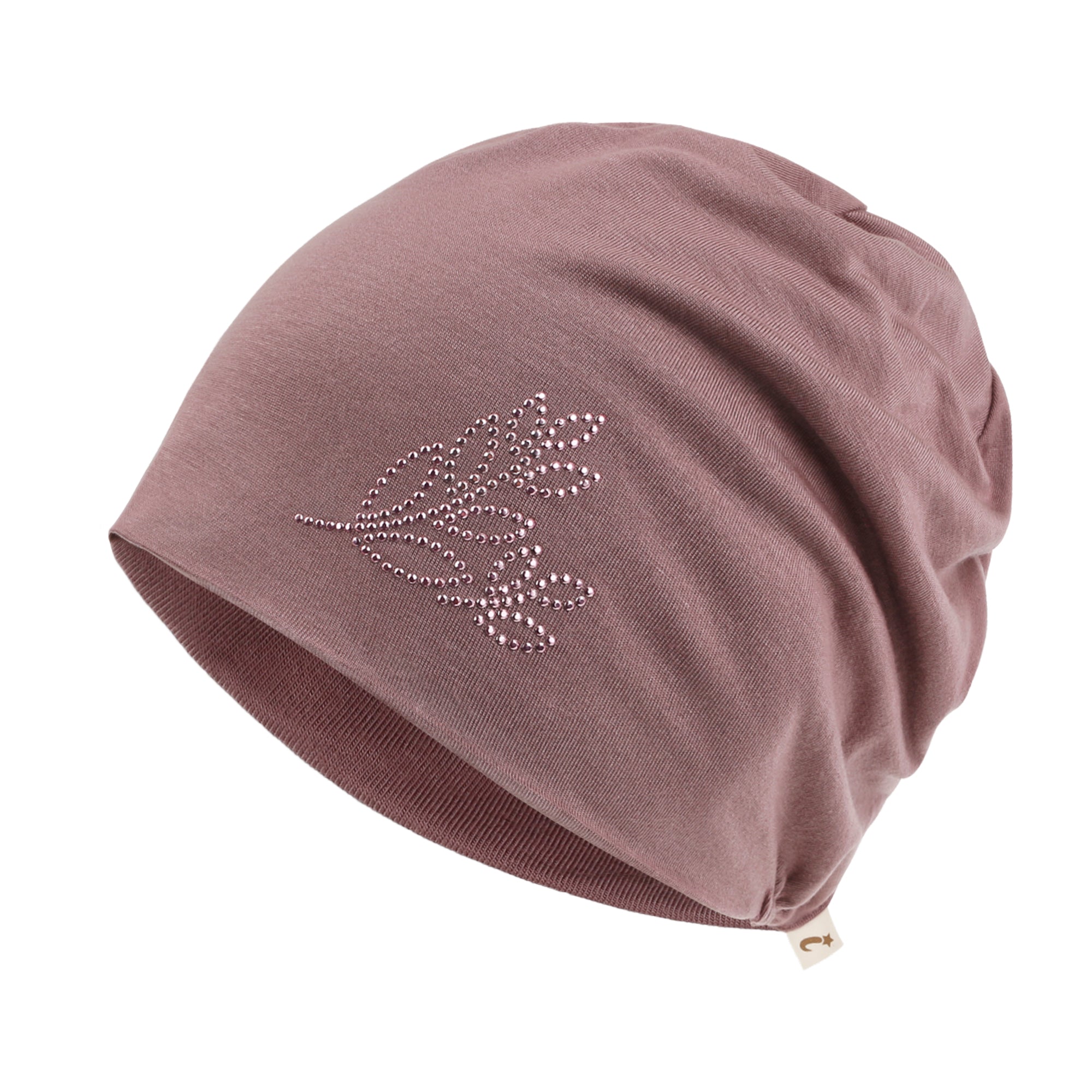 Tencel Lyocell Leaves Rhinestone Chemo Beanie Ultra Soft Head Sleep Hat